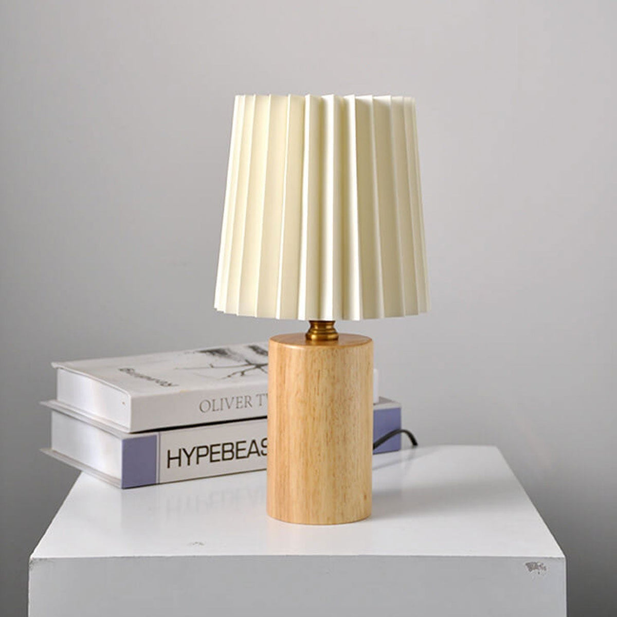 Tafellamp Plissé Kap Houten Voet Vintage Stijl Dimbaar Sfeerlicht Nachtkastje Woonkamer Leeslamp Retro Design