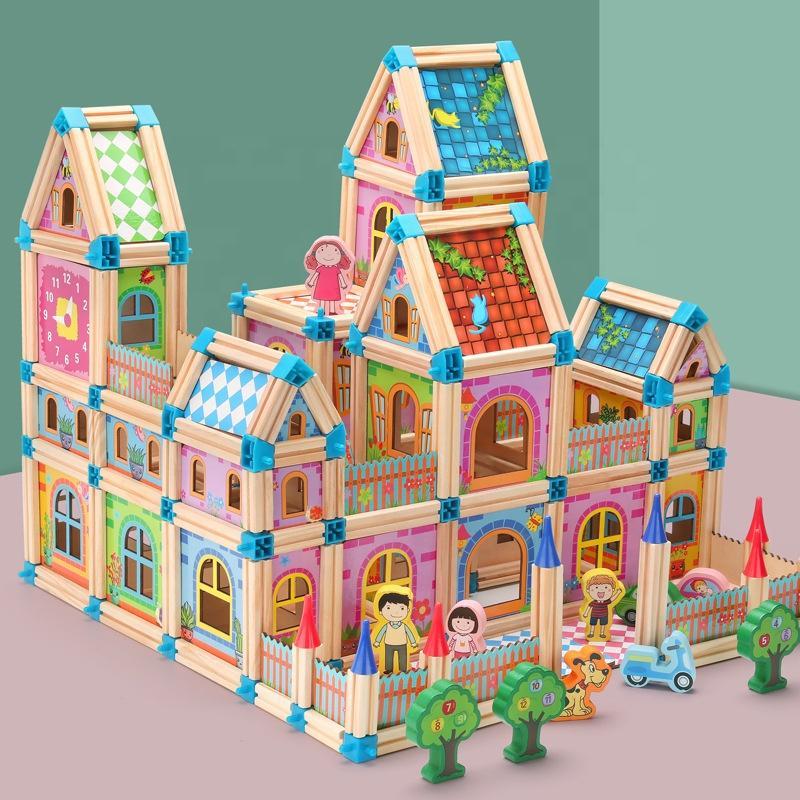Houten Poppenhuis Bouwset Zelfbouw Kinderspeelgoed 268-298 Onderdelen Educatief Creatief Fantasiespel