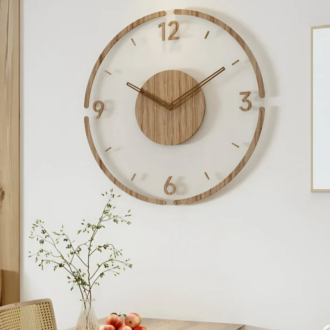 Stille Wandklok 30cm Acryl & Hout Geruisloos Uurwerk Scandinavisch Design Woonkamer Slaapkamer Kantoor