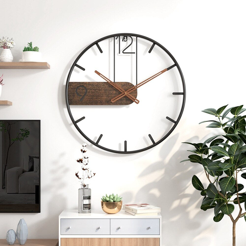 Wandklok Staal Walnoot 40cm Industrieel Modern Scandinavisch Design Huiskamer Kantoor Keuken Woonruimte Decoratie