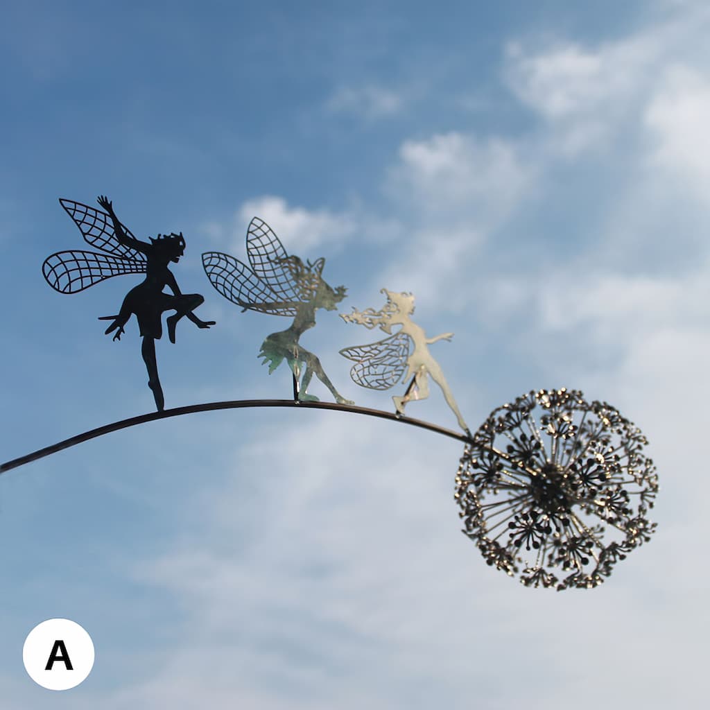Tuinornament Silhouet Fee met Paardenbloem Metaal Weerbestendig Decoratie voor Bloembedden Borders en Gazon
