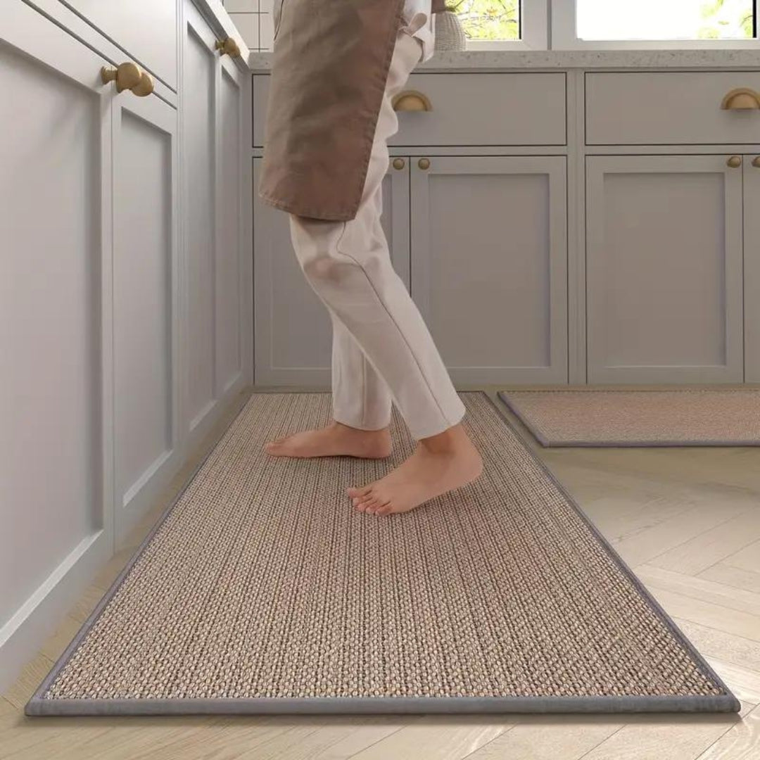 Ergonomische Keukenmatten Set van 2 Stuks Antislip Vloermat Beige 45x120 en 45x70 cm Comfort Stamat Koken