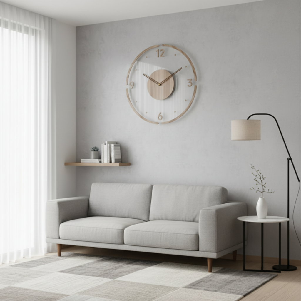 Stille Wandklok 30cm Acryl & Hout Geruisloos Uurwerk Scandinavisch Design Woonkamer Slaapkamer Kantoor