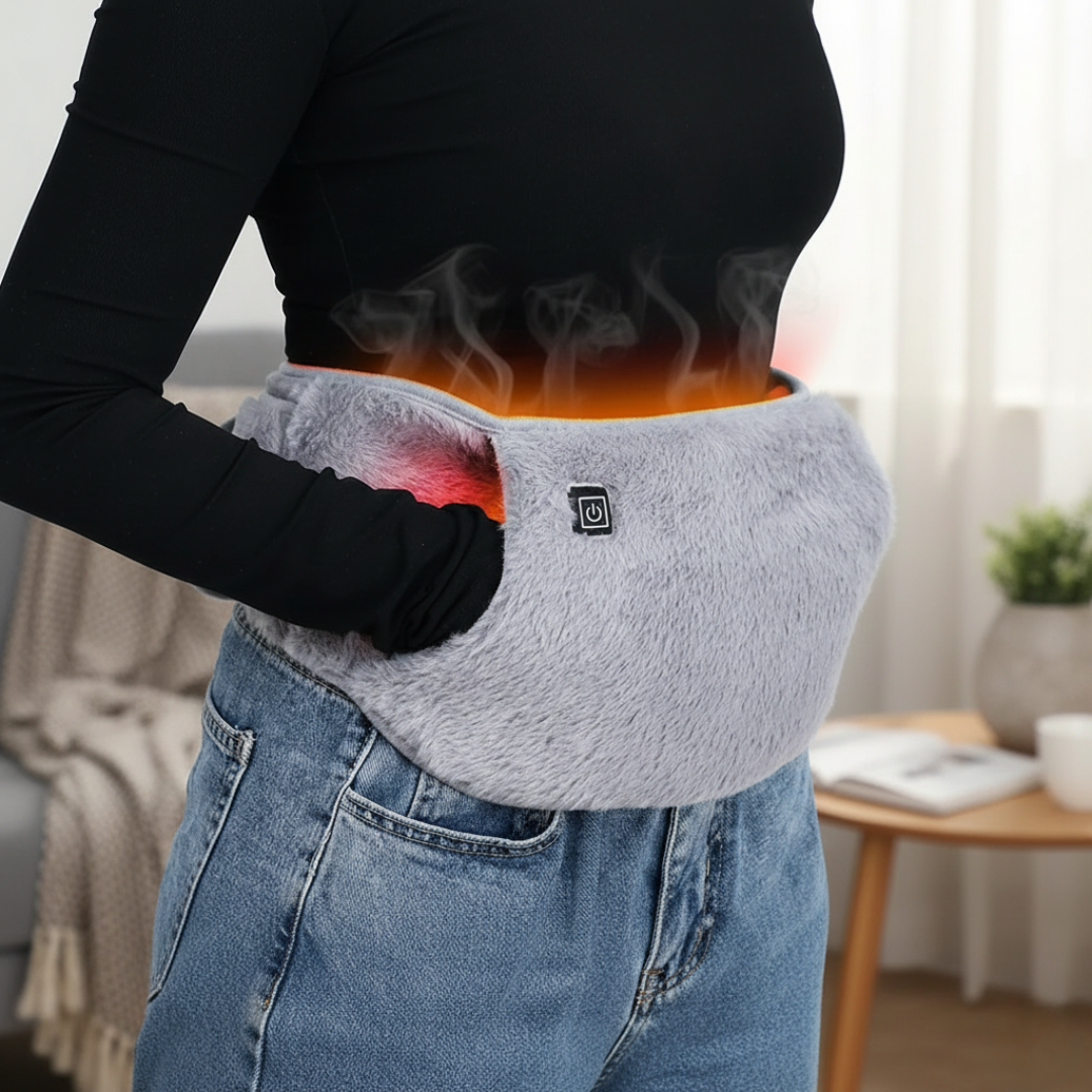 Verwarmingsgordel USB-C Verstelbaar Grijs 3 Warmtestanden Buik Rug Handverwarmer Zacht Polyester 105x20cm Winter
