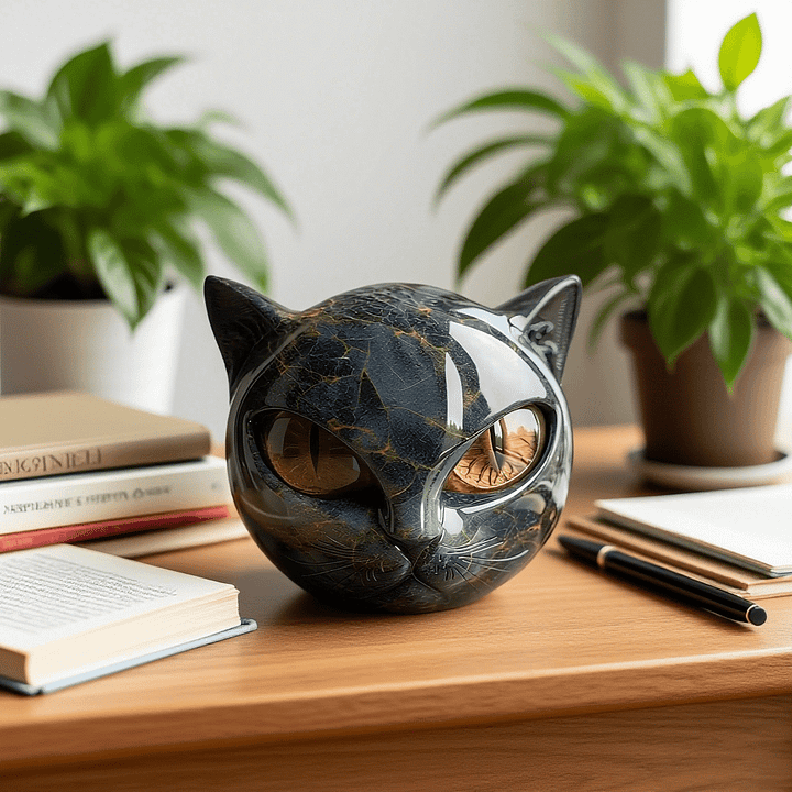 Decoratieve Kattenkop Sculptuur - Glanzende Afwerking met Hypnotiserende Ogen