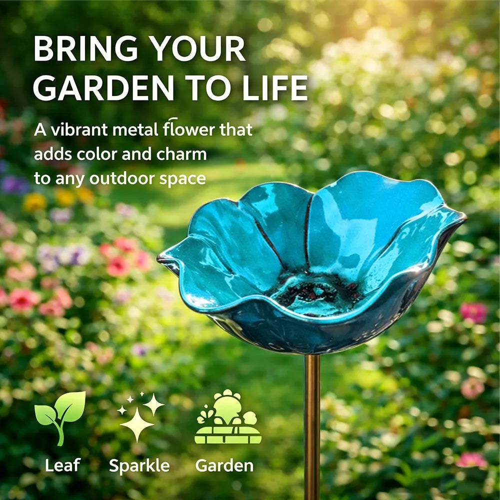 Decoratieve Metalen Tuinsteker met Vogelbad 60cm - Bloemvormig Waterstation voor Vogels en Insecten in 7 Kleuren