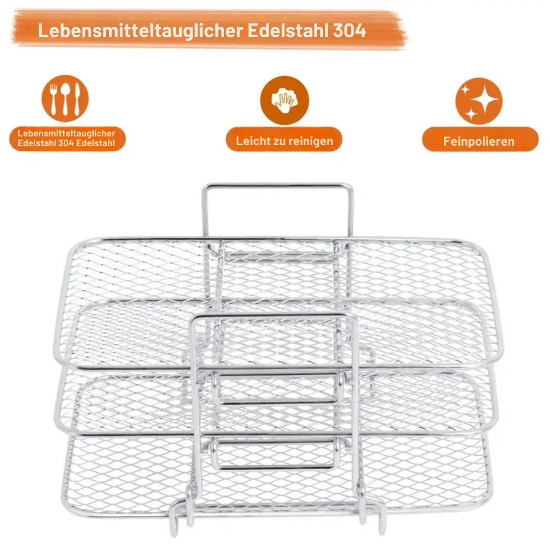 Drielaags Airfryer Rek 22×16×14 cm Roestvrij Staal voor Heteluchtfriteuse Ninja DualZone 8L 10L Uitbreidingsset met Verwijderbare Plateaus