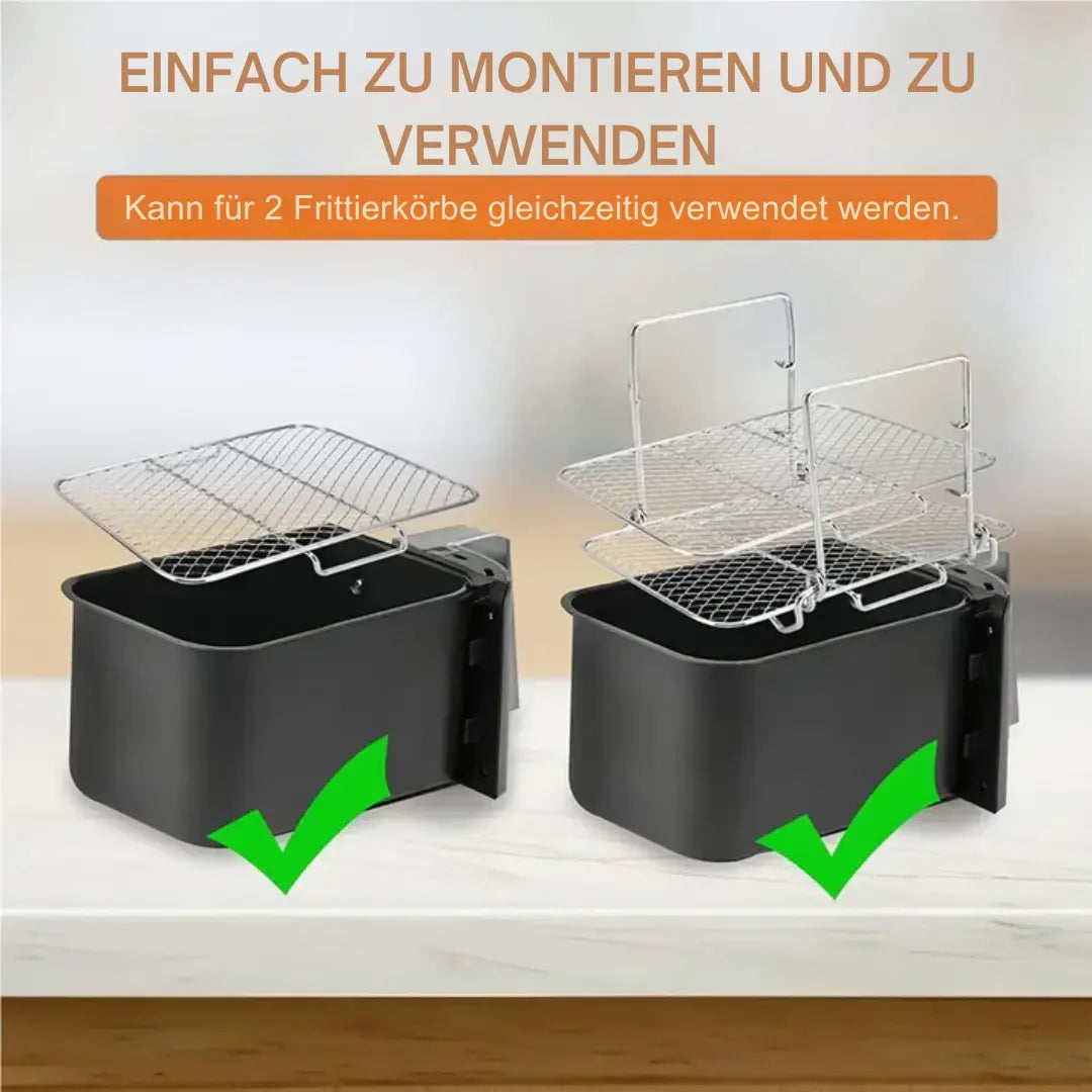 3-Laags Airfryer Rek Edelstaal 304 voor Ninja Heteluchtfriteuse Gelijkmatig Bereiden Drogen Grillen Maximale Ruimte 22x16x14cm