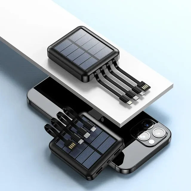 Draagbare Zonne-Energie Powerbank met LED-Zaklamp en Meerdere Oplaadpoorten - Ideaal voor Outdoor, Camping en Noodgevallen