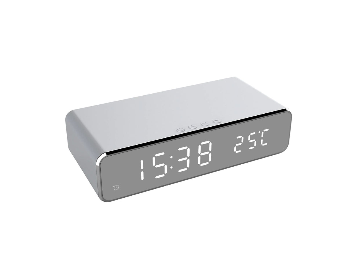 Digitale Wekker met Draadloze Oplader voor Smartphone Nachtkastje Groot LED Display Slaapkamer Zwart Grijs