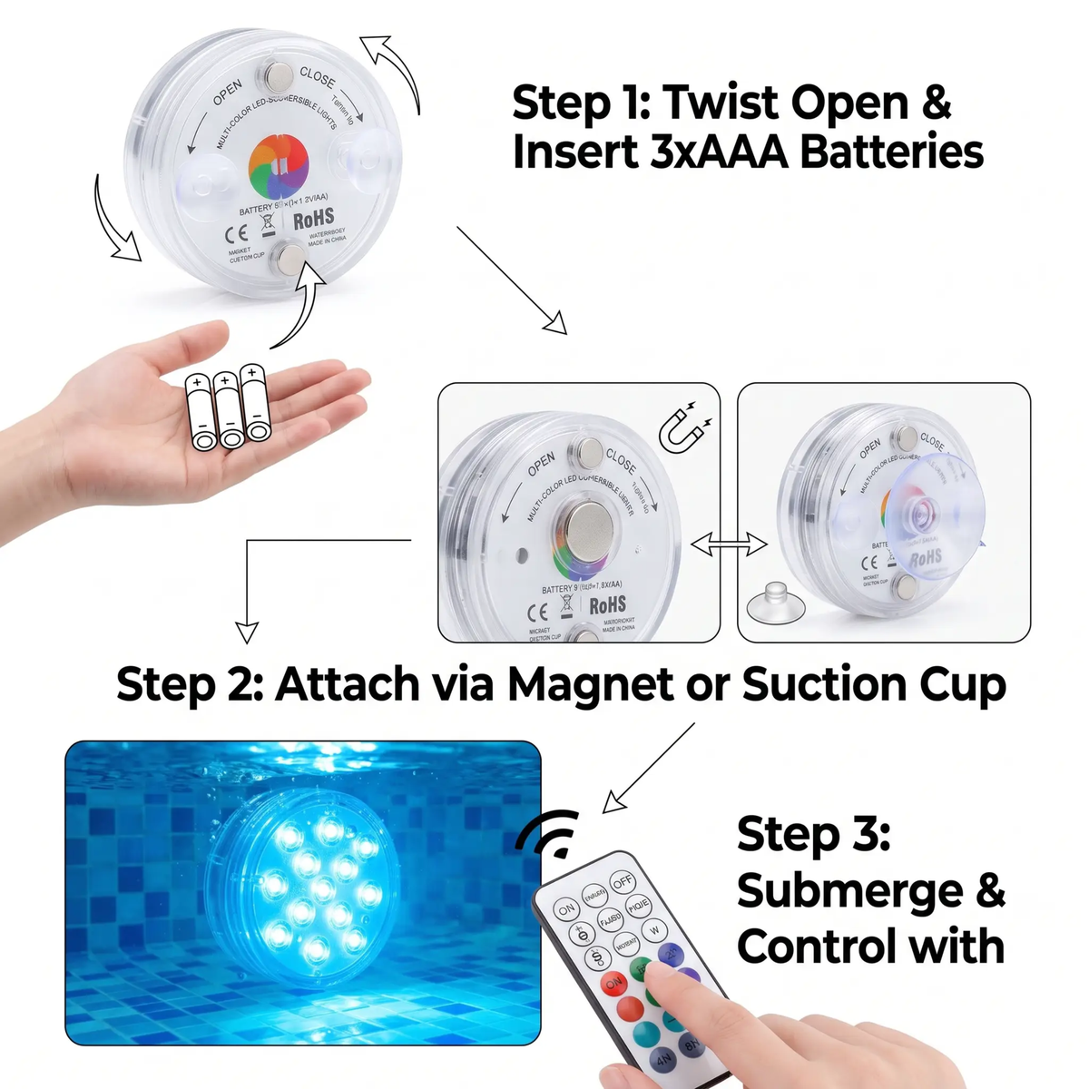 Waterdichte LED Lamp op Afstandsbediening met Magnetische Zuignap - Onderwater Sfeerverlichting voor Zwembad Aquarium Vijver