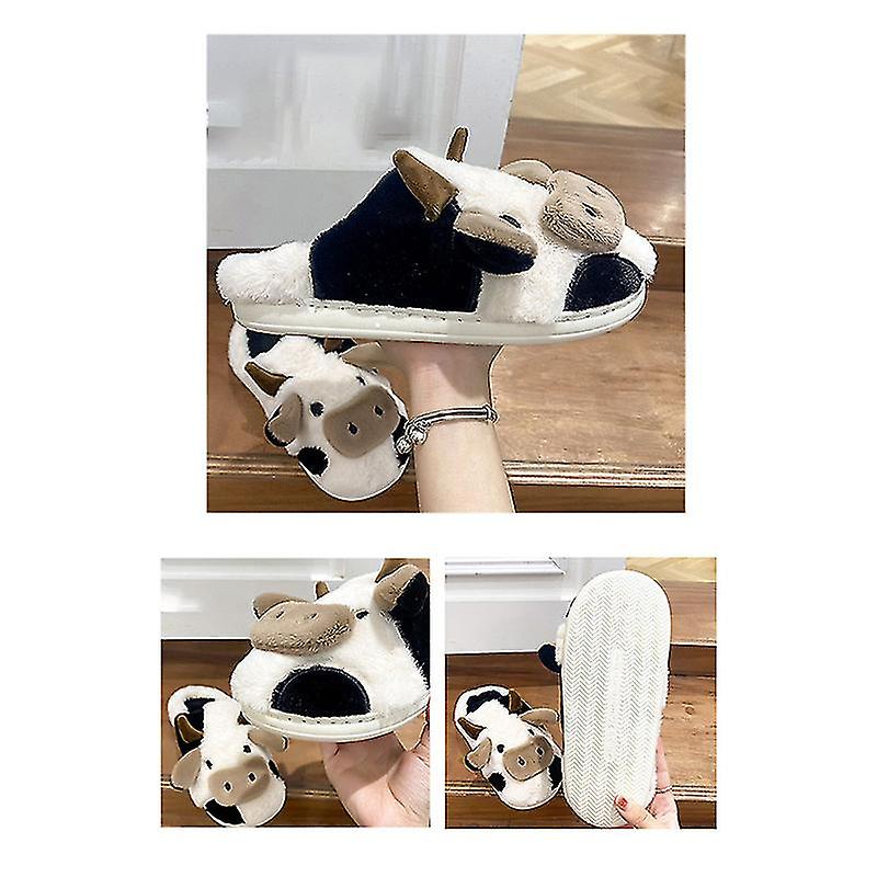 Pluche Huisslippers Koeienprint Dames Antislip Zool Zachte Voering Pantoffels Warm Winterschoeisel Comfortabel