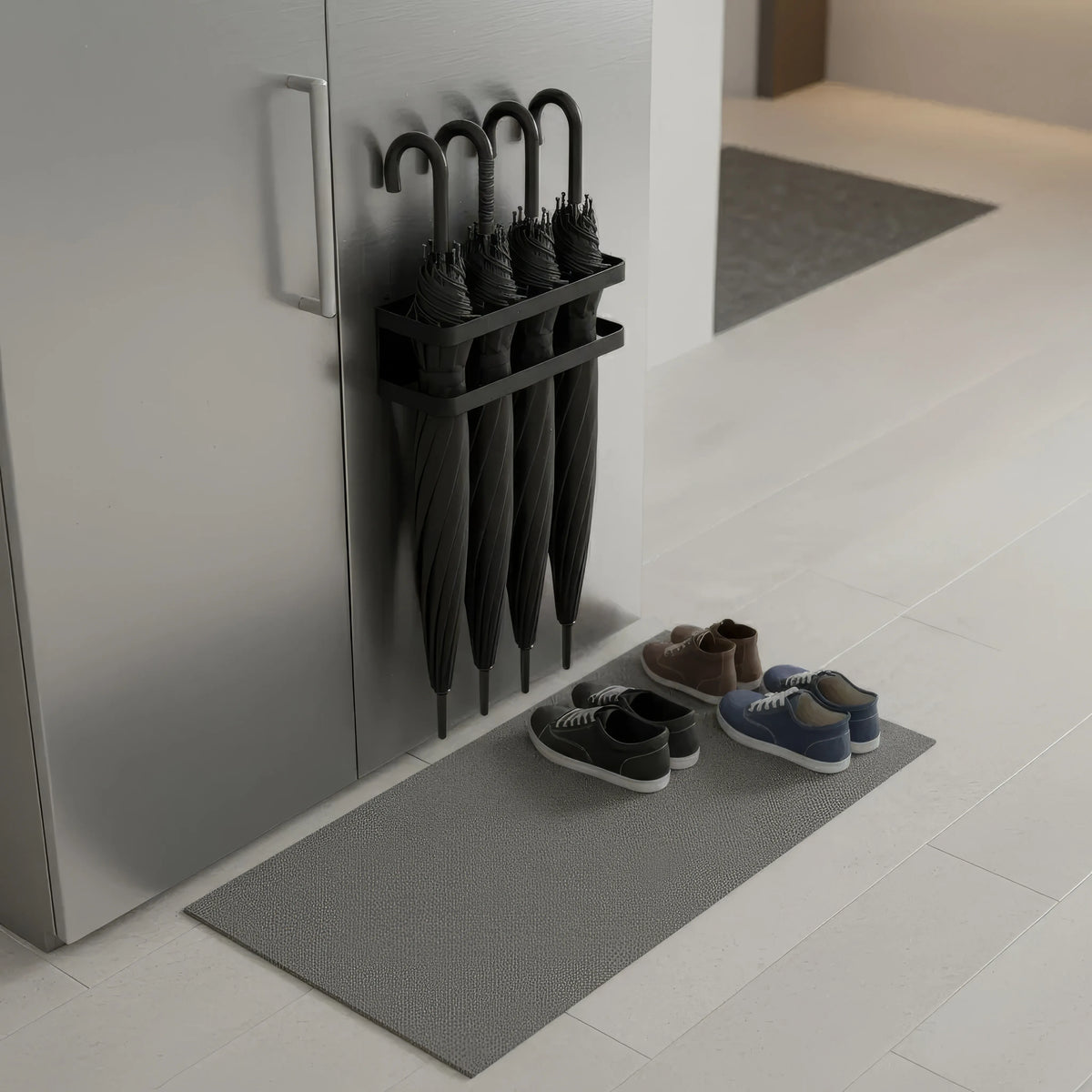 Compacte Parapluhouder Wandmontage Zwart IJzer met Lekbak voor Hal - Ruimtebesparend & Praktisch