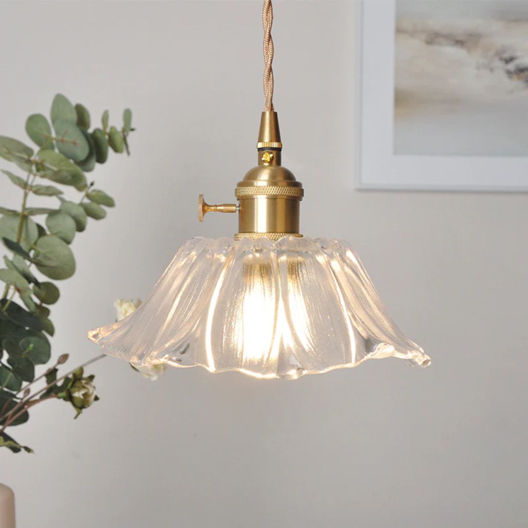 Cullivan Bloemvormige Hanglamp - Glazen Hanglamp met Gouden Fitting voor Woonkamer & Eetkamer