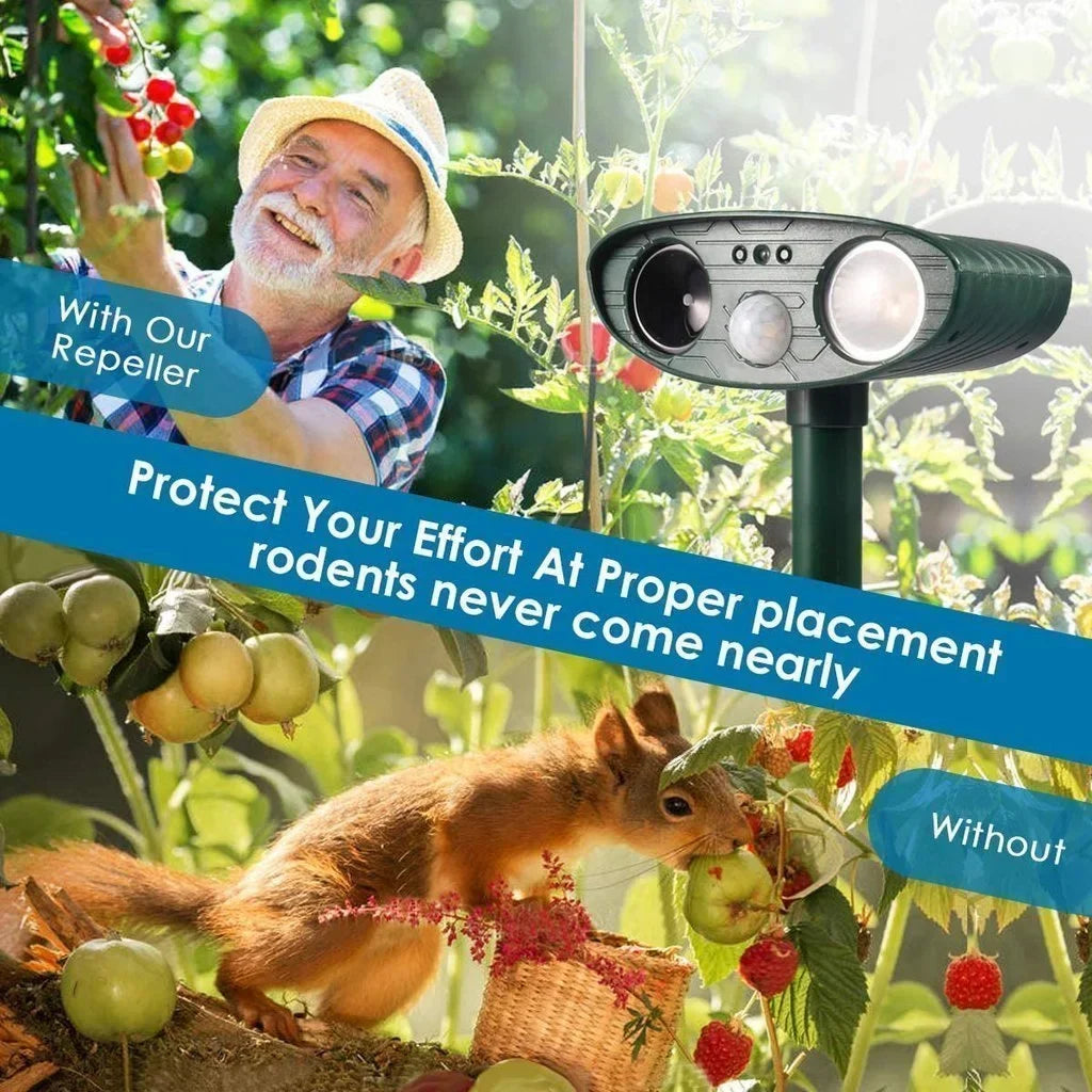 Zonne-energie Dierenverjager met Ultrasone Sensor Bewegingsdetectie voor Tuin Patio Gazon Ongedierte Bescherming