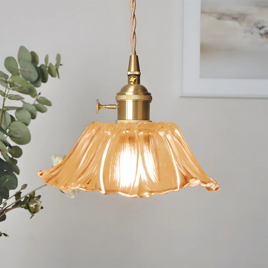 Cullivan Bloemvormige Hanglamp - Glazen Hanglamp met Gouden Fitting voor Woonkamer & Eetkamer