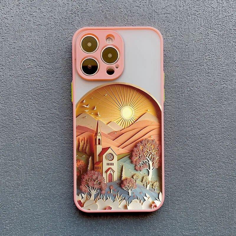 Telefoonhoesje met 3D Landschap Effect voor iPhone 14 15 16 17 Zachte Siliconen Beschermhoes Telefoonaccessoire