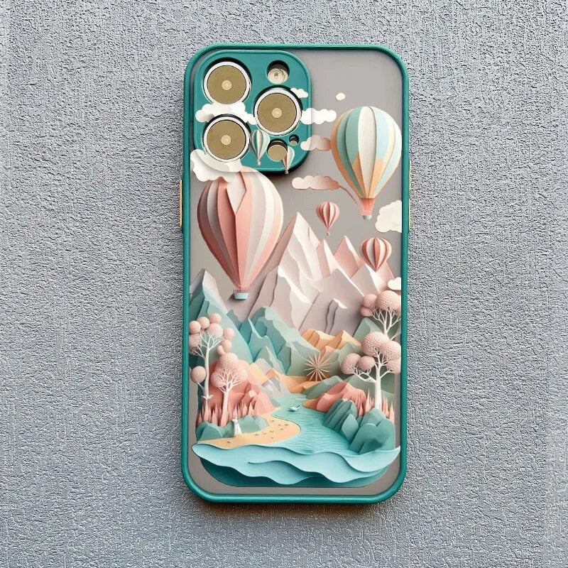 Telefoonhoesje met 3D Landschap Effect voor iPhone 14 15 16 17 Zachte Siliconen Beschermhoes Telefoonaccessoire
