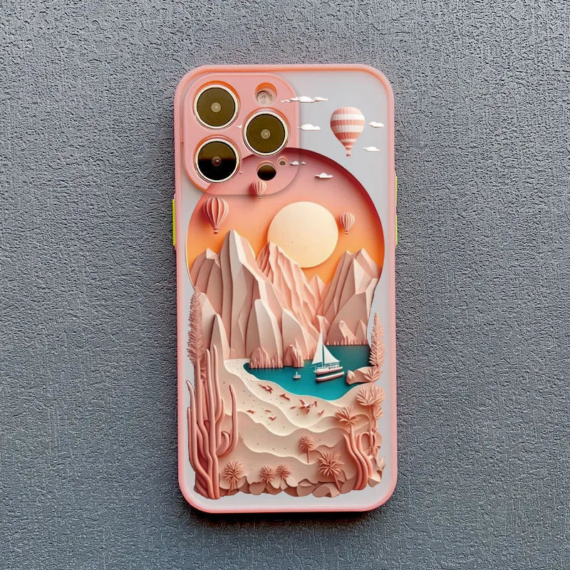 Telefoonhoesje met 3D Landschap Effect voor iPhone 14 15 16 17 Zachte Siliconen Beschermhoes Telefoonaccessoire