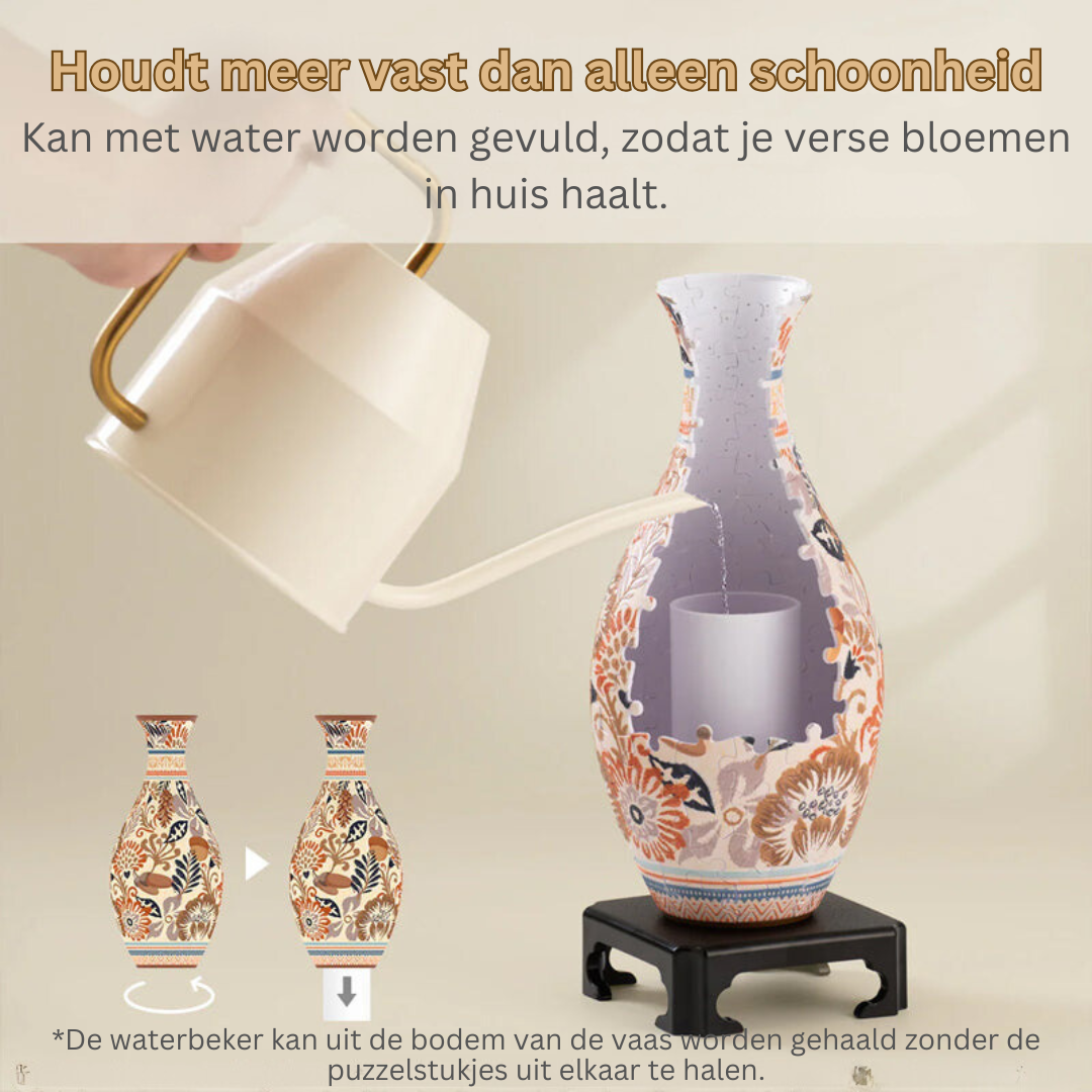 3D Puzzelvaas Zelfbouw - Creatief Decoratiestuk met 160 Puzzelstukjes - Unieke Vaas voor Bloemen - Doe-het-zelf Interieurobject - Inclusief Waterbeker en Standaard