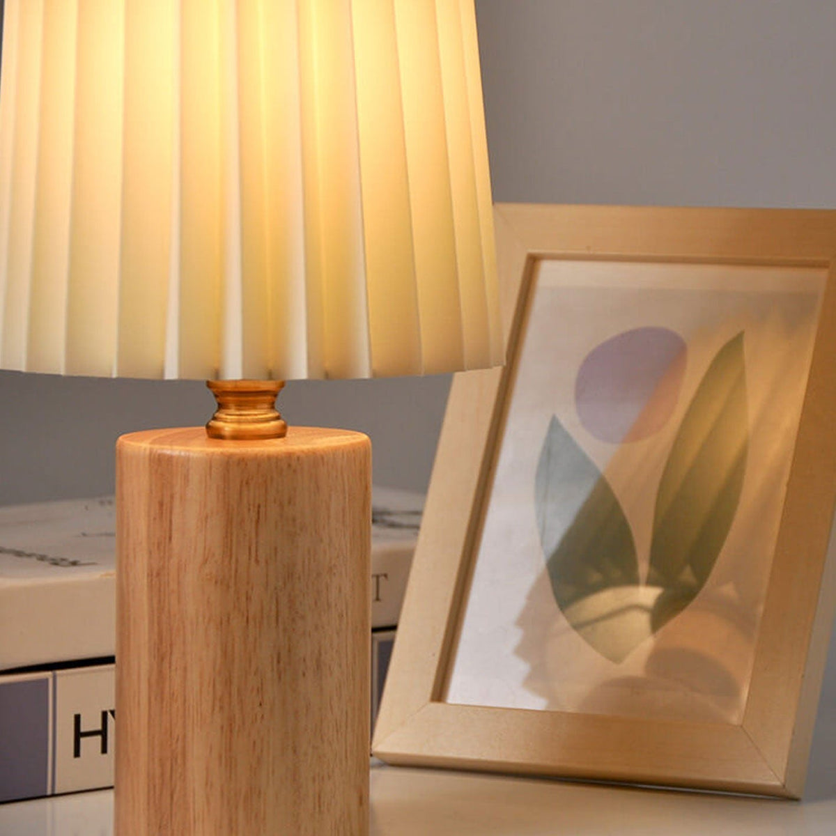 Tafellamp Plissé Kap Houten Voet Vintage Stijl Dimbaar Sfeerlicht Nachtkastje Woonkamer Leeslamp Retro Design