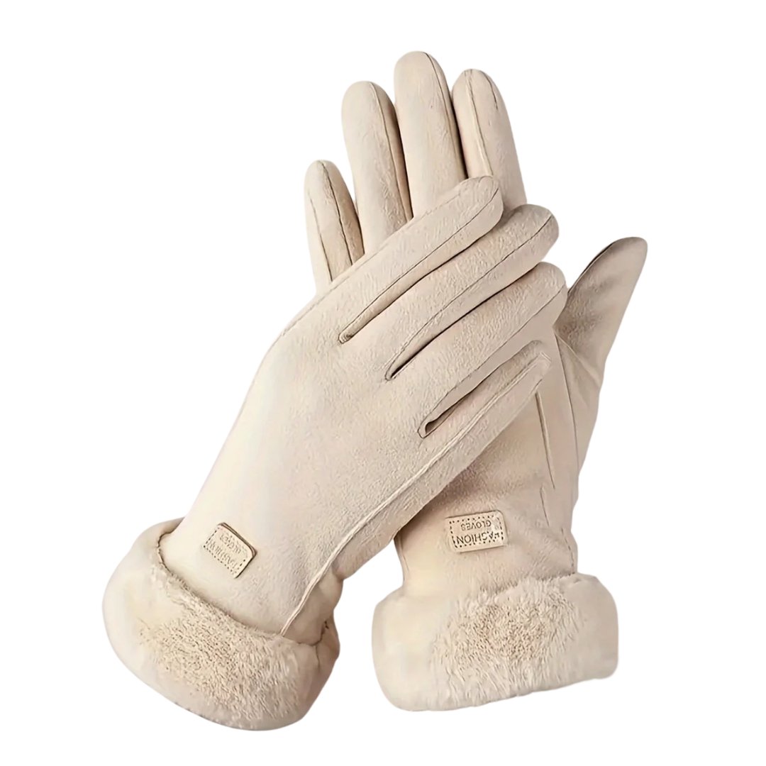 Touchscreen Handschoenen Dames met Zachte Pluche Voering Beige Winter Vingertoppen Warm Telefoon Bediening