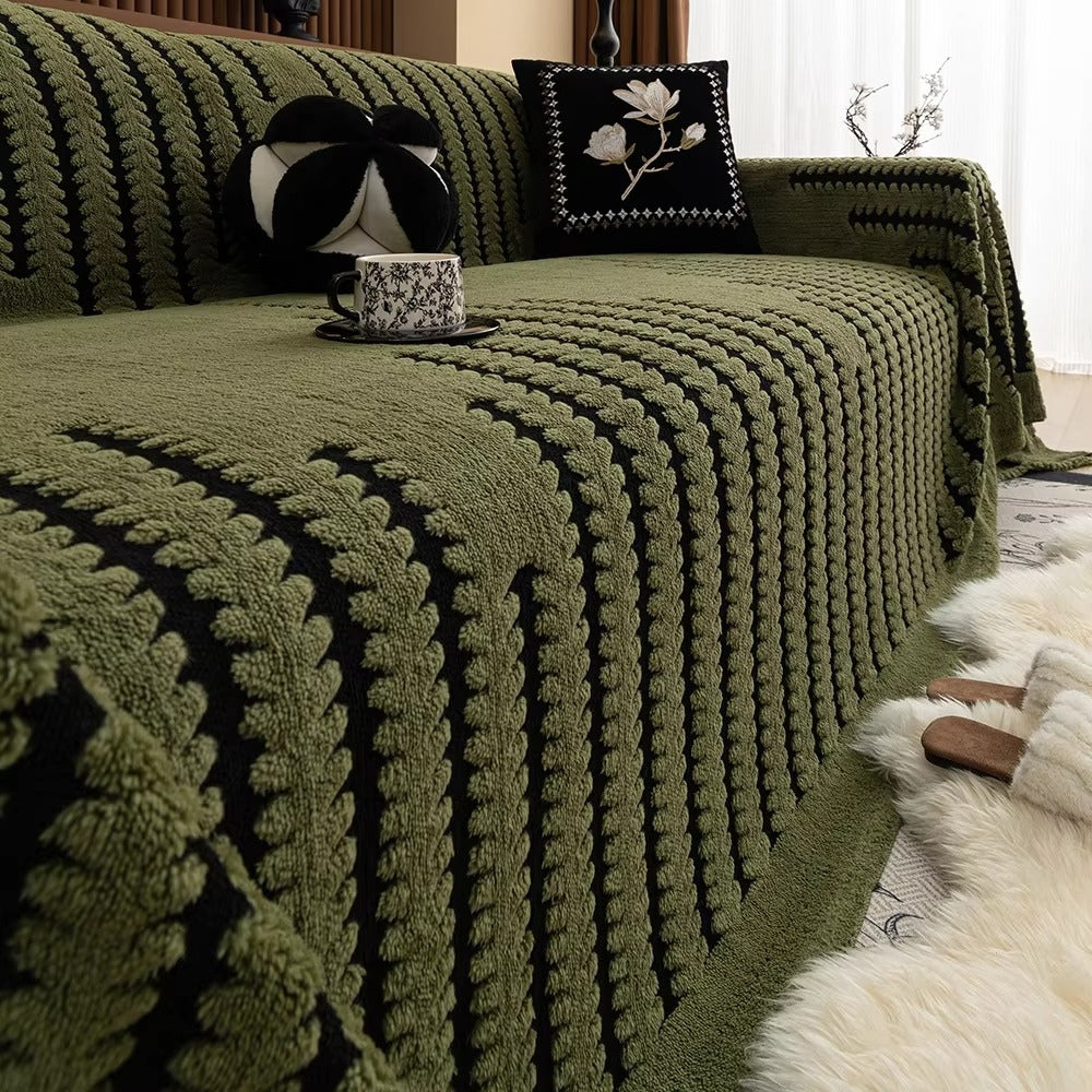 Gevoerde Bankhoes met Getufte Structuur - Zachte Velours Sofahoes met Antislip Achterkant | Warme Bankovertrek voor Winter