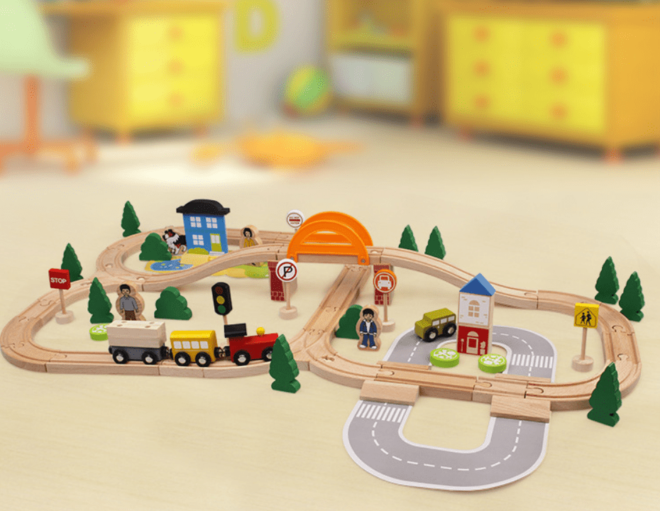 Houten Treinset met Rails 78-delig Speelgoed Inclusief Opbergbox Educatief Constructiespel Kinderen 3 Jaar