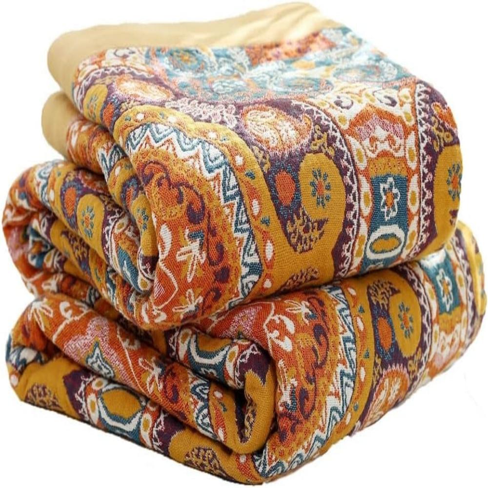 Omkeerbare Plaid in Boho-Stijl met Koelend Effect - Dubbelzijdig Zomerdeken met Vochtafvoer - Zacht Katoenen Sprei voor Warme Nachten - Moderne Deken met Zonsopgang-Patroon