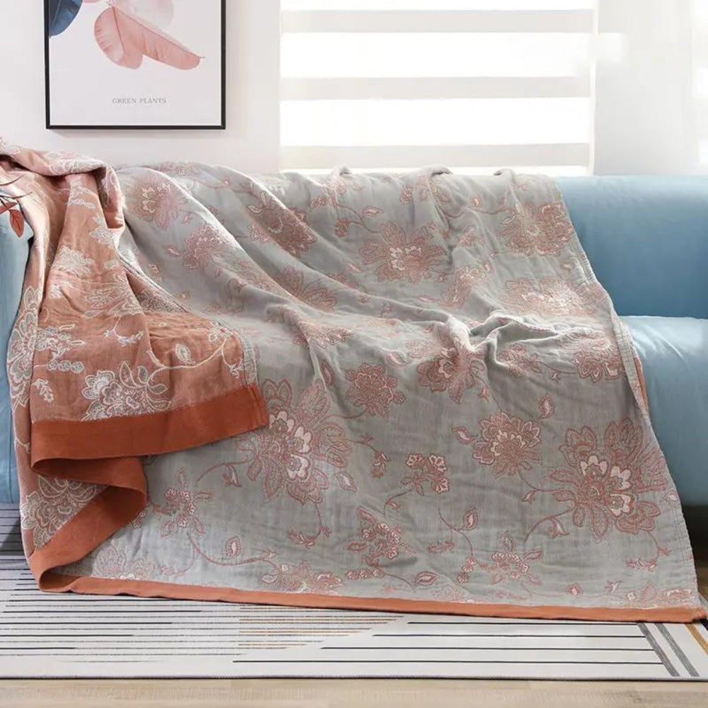 Floral Dream Comfort Deken - Lichtgewicht Katoenen Gaas Zomerdeken met Jacquard Bloemenpatroon - Seizoensgebonden Plaid voor Bed & Bank