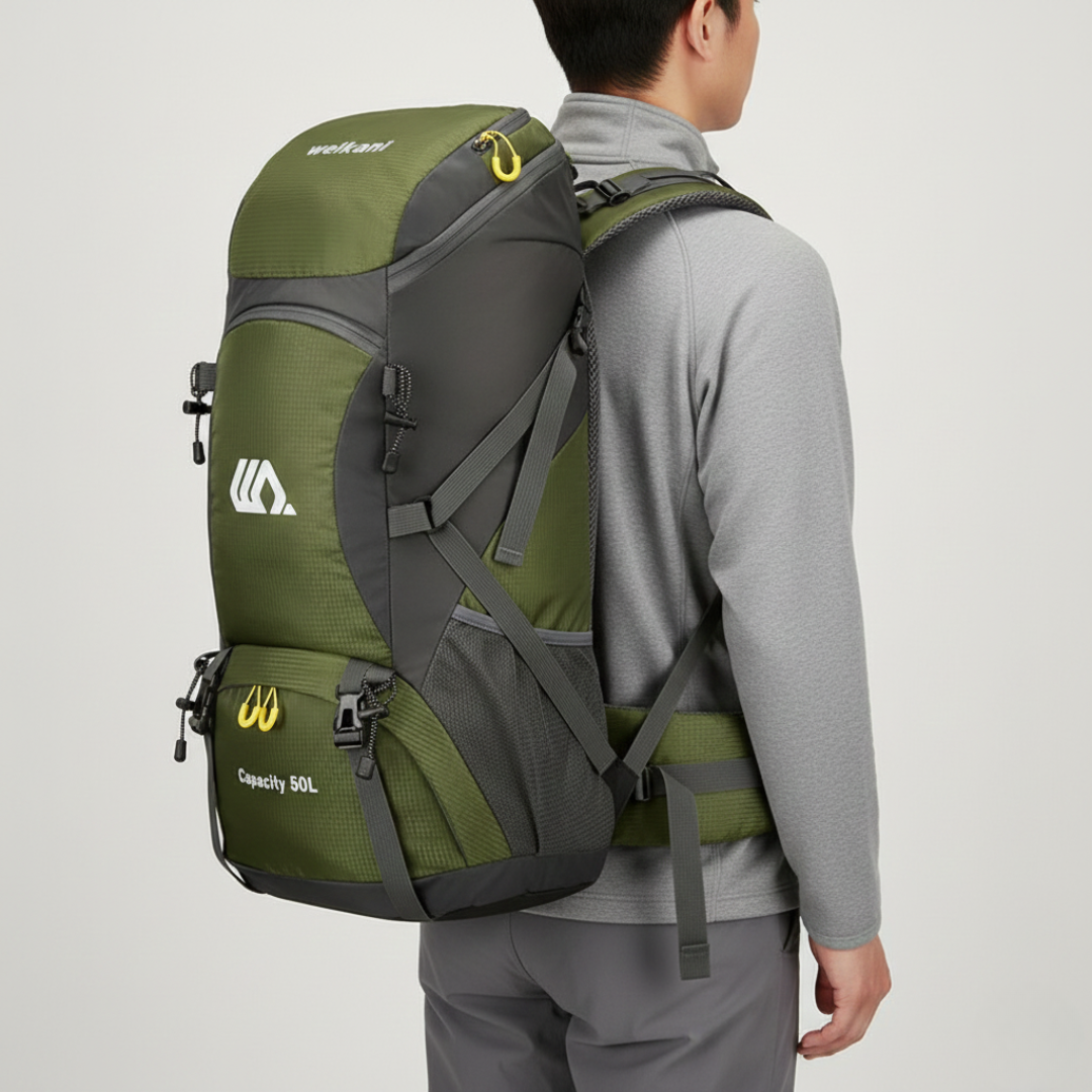 Outdoor Rugzak 50L met Schoenenvak Ademend Rugpaneel Verstelbare Heupgordel Waterdicht Trekking Backpack