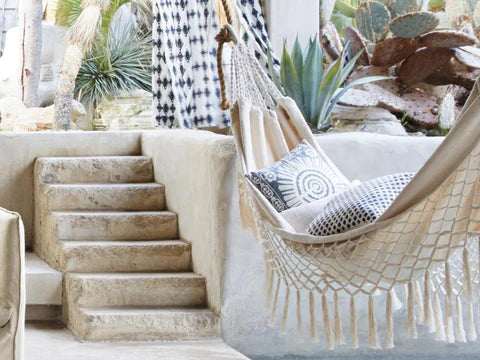 Handgeweven Hangmat Katoenen Touw Boho-Stijl Tweepersoons Draagbaar 200x150cm