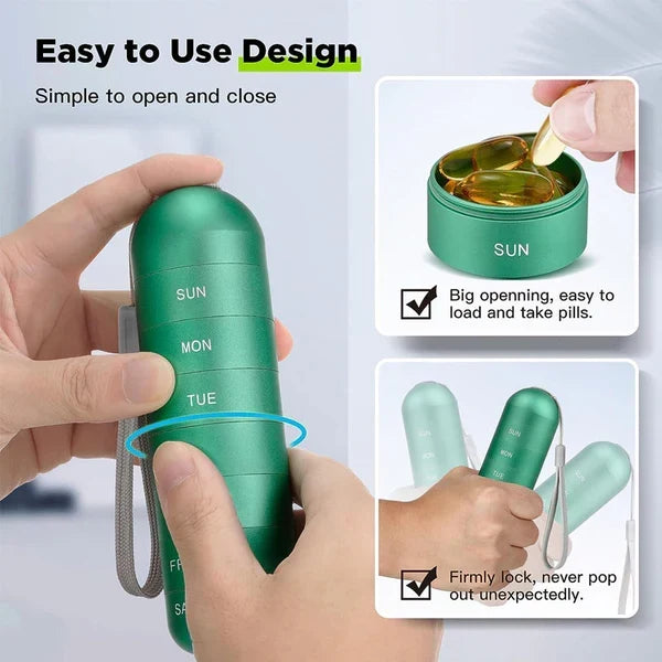 Pillendoos Aluminium 7 Dagen Weekbox Reis Medicijnen Organizer Waterdicht Draaivak Supplement Pillendispenser