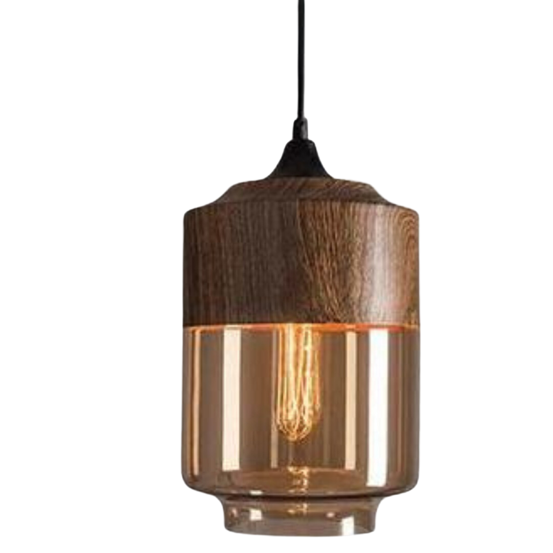 Scandinavische Hanglamp van Glas met Houtlook - Warme Designverlichting voor Woonkamer & Eetkamer
