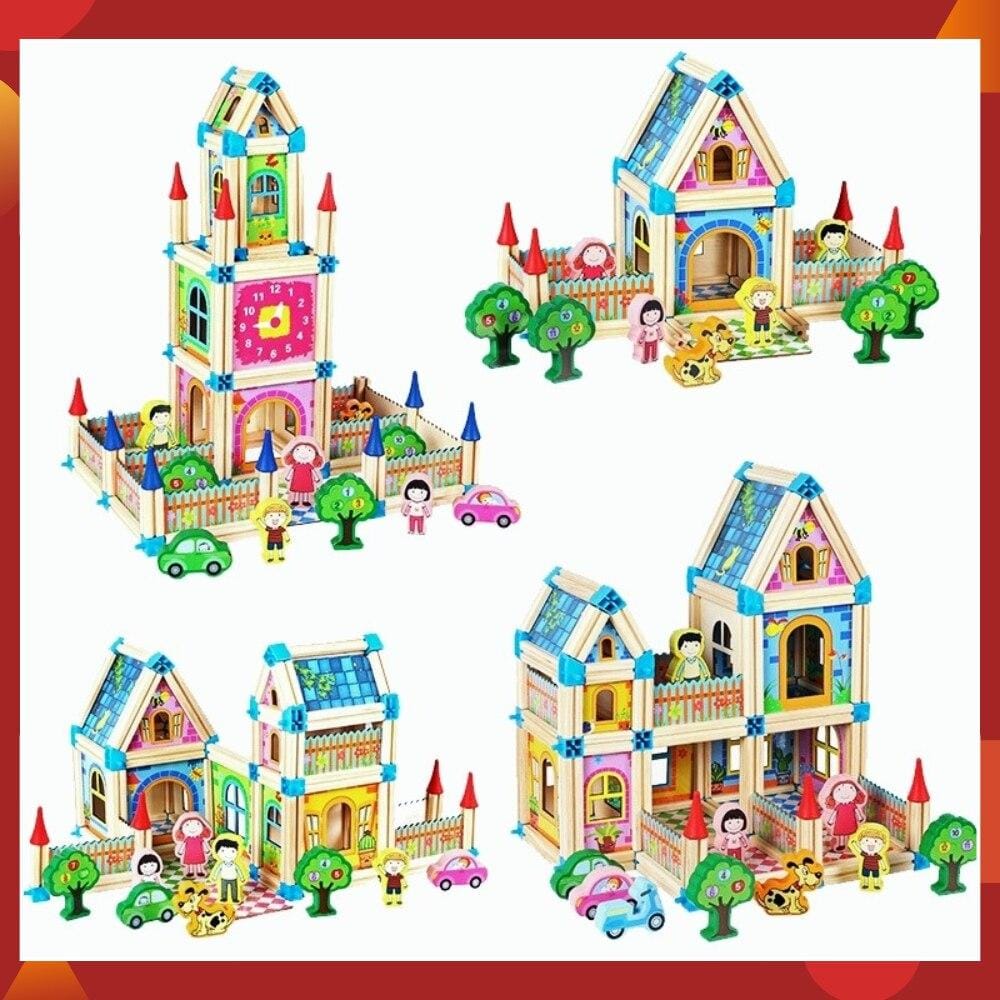 Houten Poppenhuis Bouwset Zelfbouw Kinderspeelgoed 268-298 Onderdelen Educatief Creatief Fantasiespel