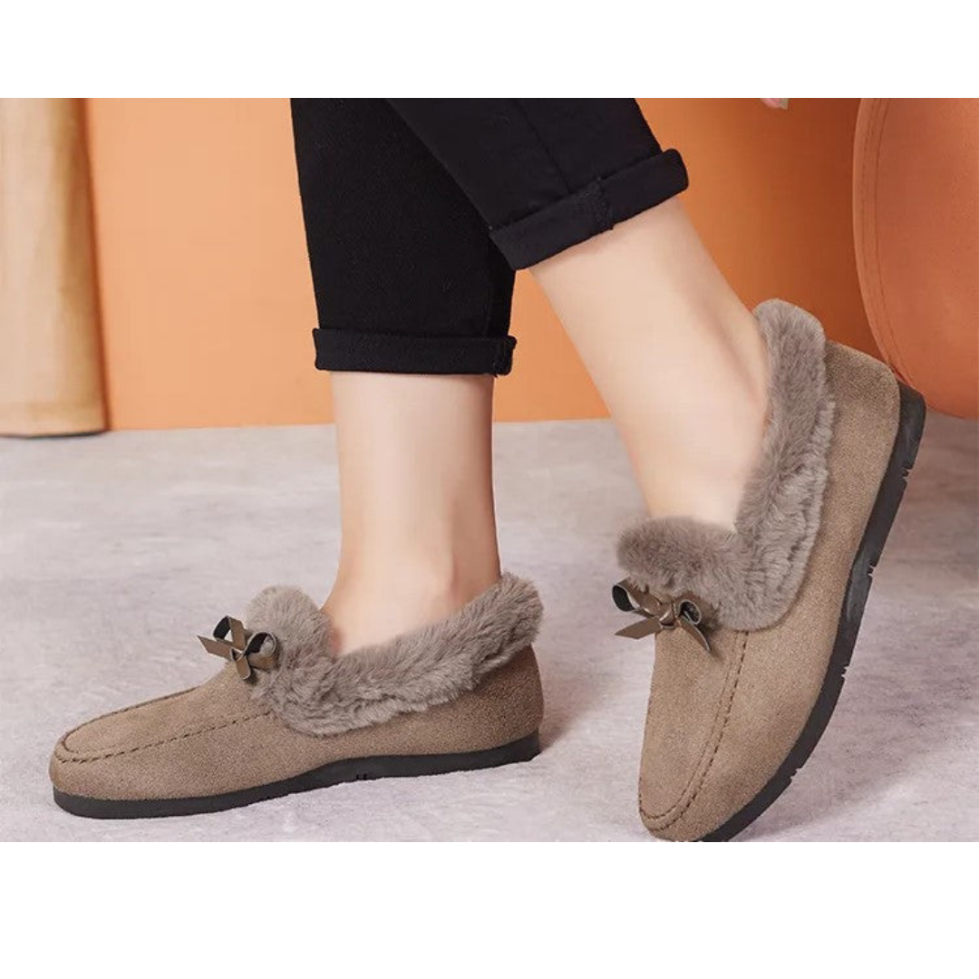 Dames Huissloffen met Pluche Voering Antislip Zool Winterschoenen Strik Comfortabel Warm Binnenslippers