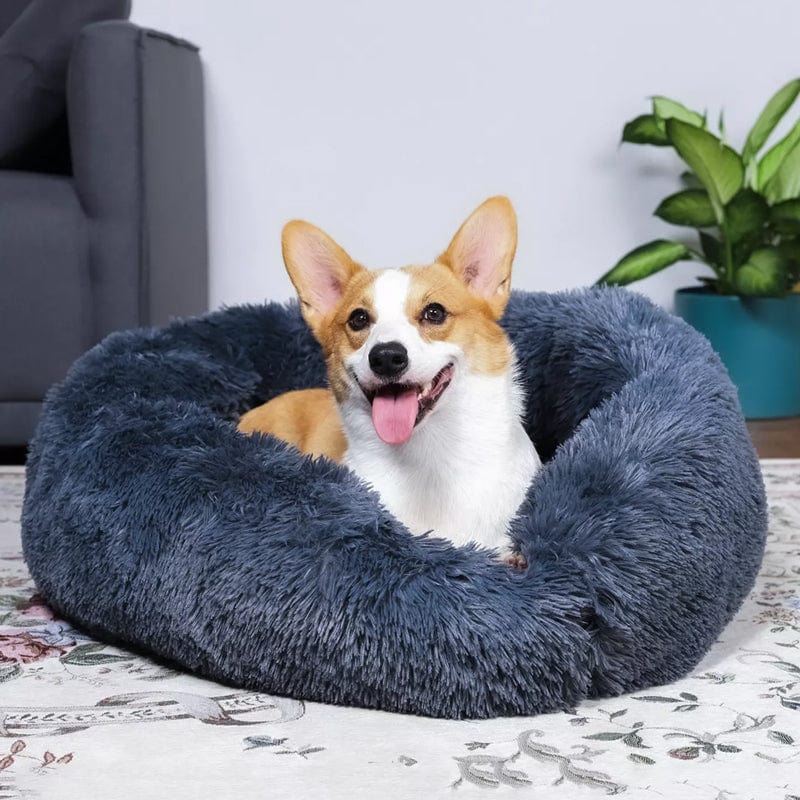 Rond Huisdiermand met Verhoogde Rand Pluche Slaapplaats Hond Kat Comfort Nest Zacht Kussen Warm Bed Rustplek