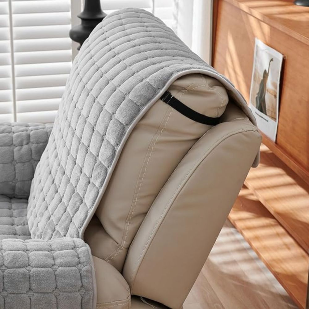 Gequilte Relaxfauteuil Hoes met Opbergzak - Microvezel Beschermhoes voor Recliner Stoel