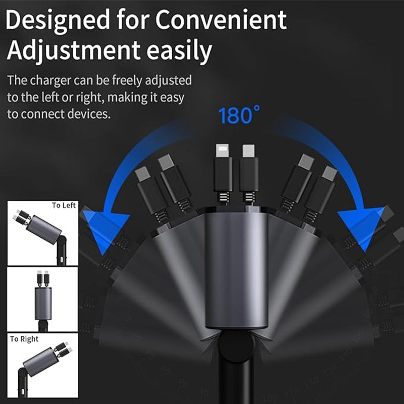 Auto Snellader Intrekbare Kabel 4-in-1 Type-C Lightning Micro-USB Sigarettenaansteker Oplader 12V 24V Auto