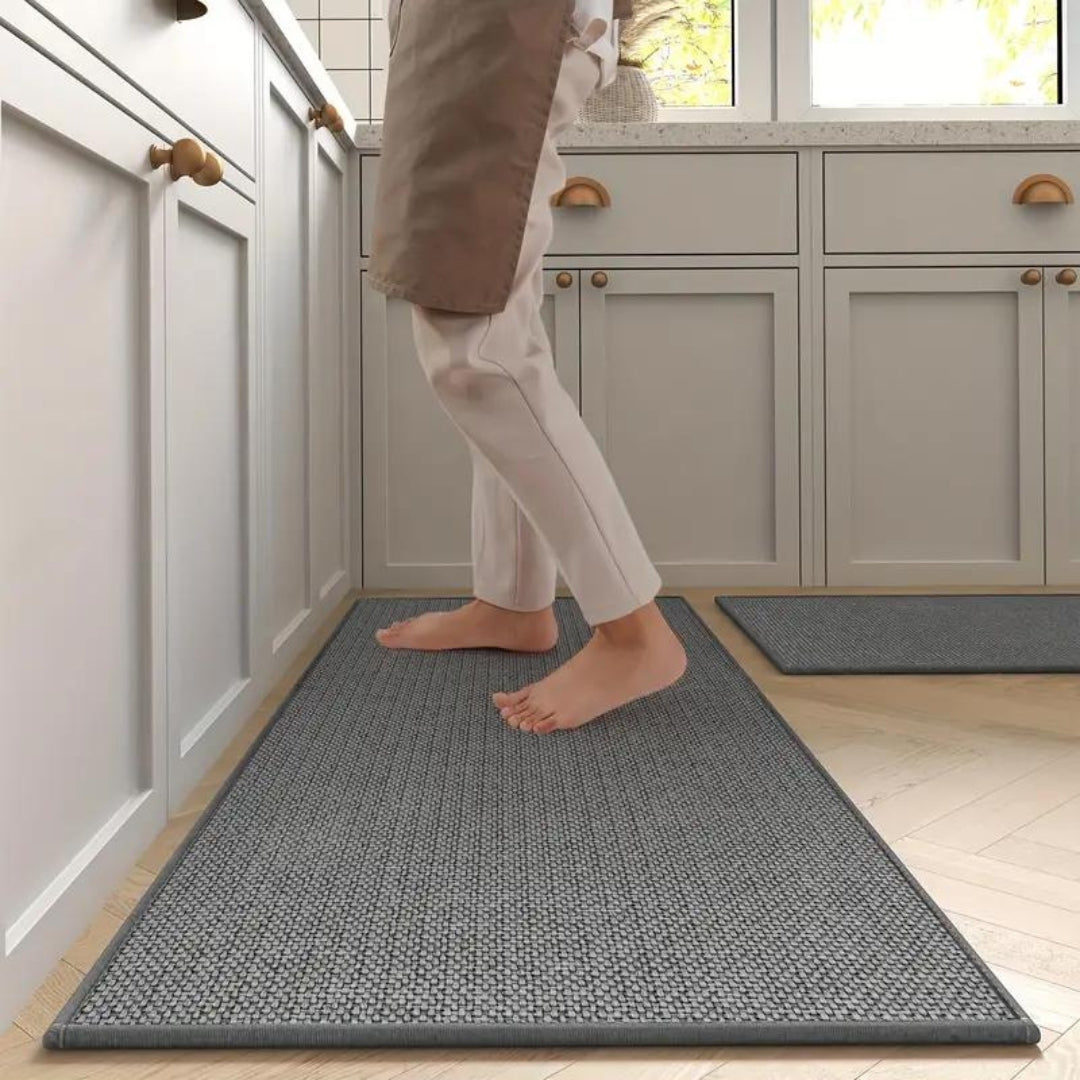 Ergonomische Keukenmatten Set van 2 Stuks Antislip Vloermat Beige 45x120 en 45x70 cm Comfort Stamat Koken