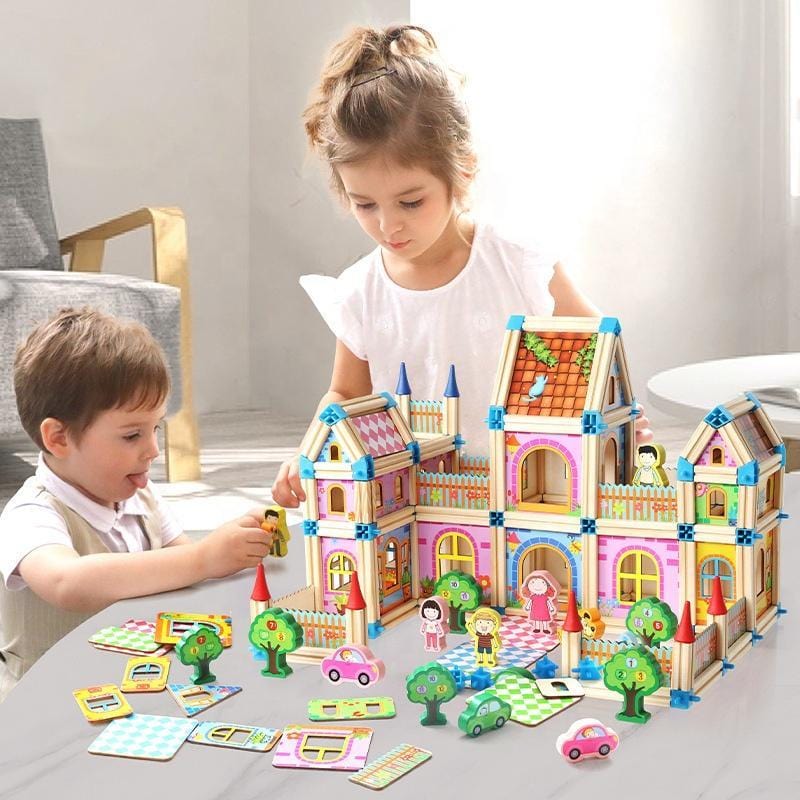 Houten Poppenhuis Bouwset Zelfbouw Kinderspeelgoed 268-298 Onderdelen Educatief Creatief Fantasiespel