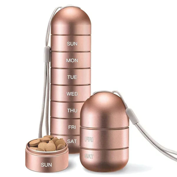 Pillendoos Aluminium 7 Dagen Weekbox Reis Medicijnen Organizer Waterdicht Draaivak Supplement Pillendispenser