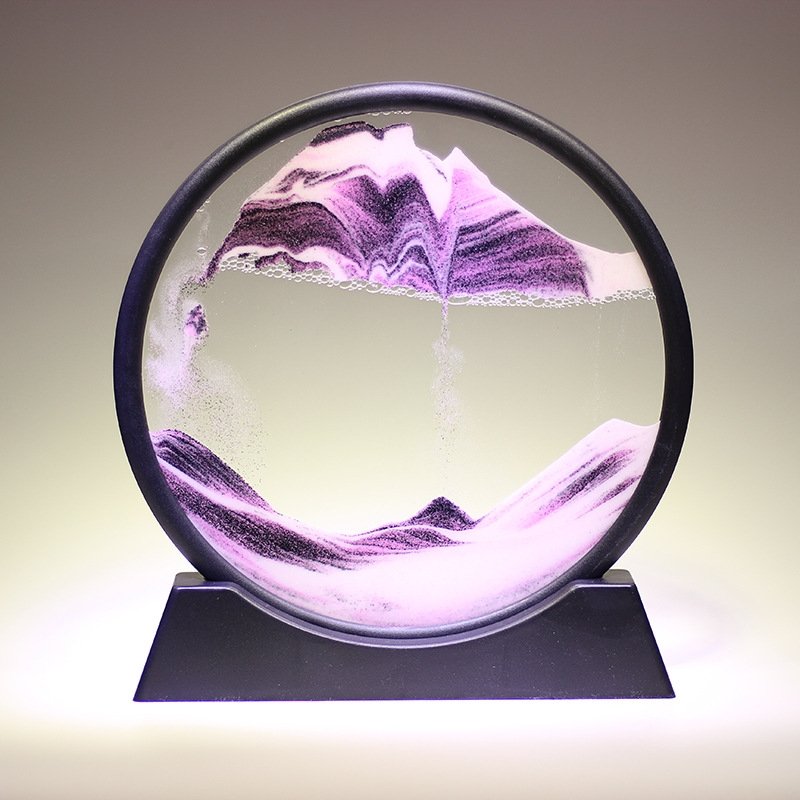 3D Zandkunst Schilderij met Stromend Zandeffect - Decoratief Glazen Kunstobject - Bewegende Zandpatronen in Glas - Rustgevende Bureaudecoratie