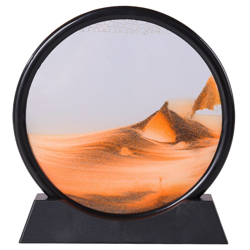 3D Zandkunst Schilderij met Stromend Zandeffect - Decoratief Glazen Kunstobject - Bewegende Zandpatronen in Glas - Rustgevende Bureaudecoratie