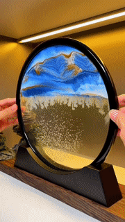 3D Zandkunst Schilderij met Stromend Zandeffect - Decoratief Glazen Kunstobject - Bewegende Zandpatronen in Glas - Rustgevende Bureaudecoratie