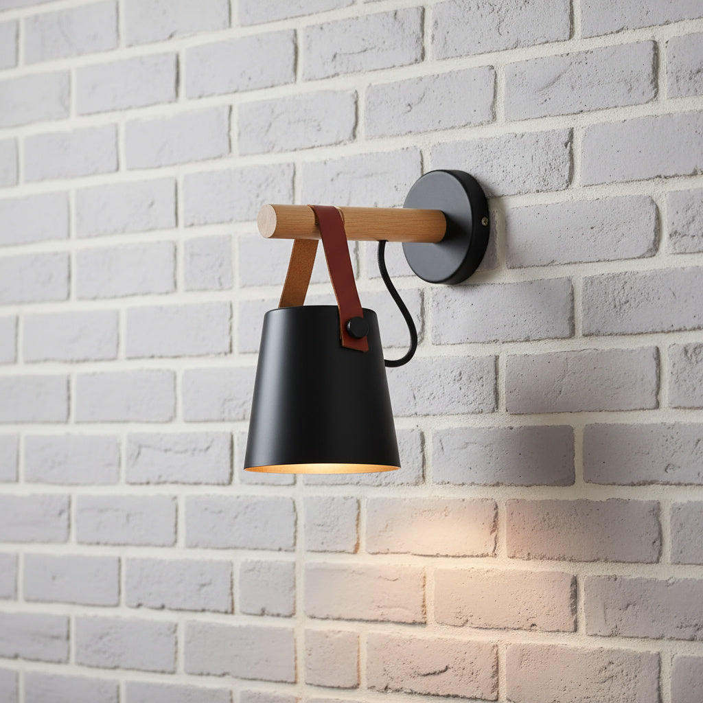 Scandinavische Wandlamp Hout voor Slaapkamer - Minimalistisch Natuurhout Lichtpunt Wit of Zwart