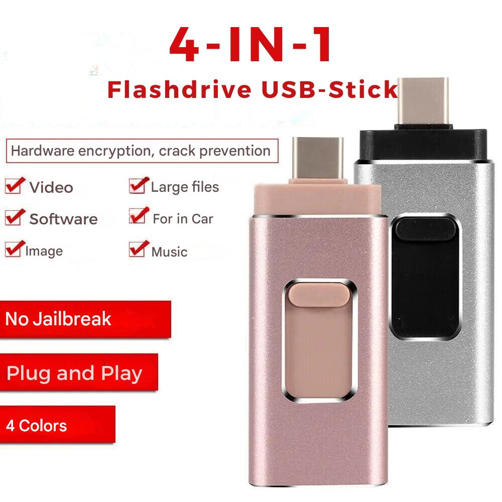 USB-Stick 4-in-1 Universeel 16GB-1TB Metaal Lightning USB-C Micro-USB Compatibel Android iOS Windows macOS