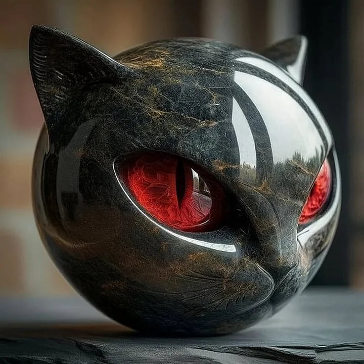 Decoratieve Kattenkop Sculptuur - Glanzende Afwerking met Hypnotiserende Ogen