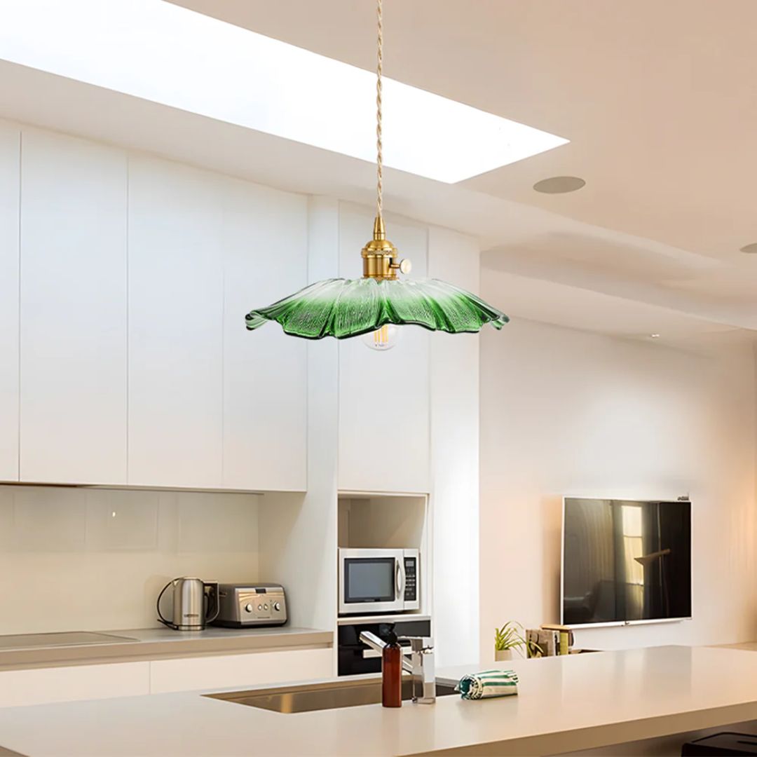 Cullivan Bloemvormige Hanglamp - Glazen Hanglamp met Gouden Fitting voor Woonkamer & Eetkamer