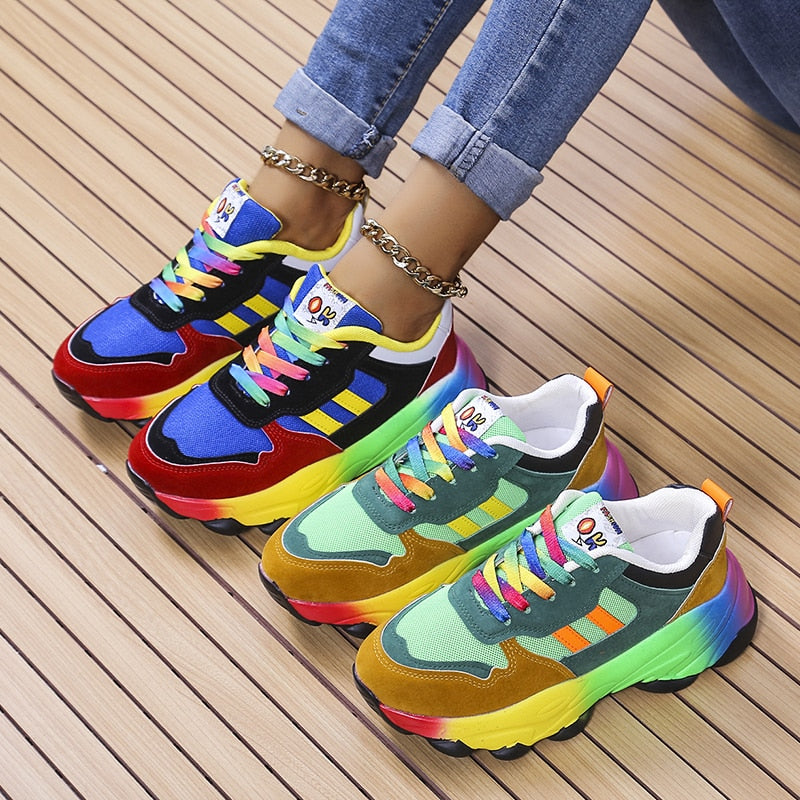 Dames Sneakers Ademend Stretch Textiel 4cm Zool Blauw Groen Vetermodel Wandelen Dagelijks Comfort Sportief